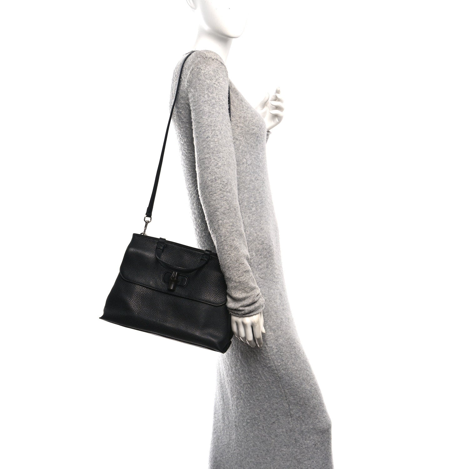 Gucci Cellarius Calfskin Medium Bamboo Daily Top Handle Bag Black 2 of 9