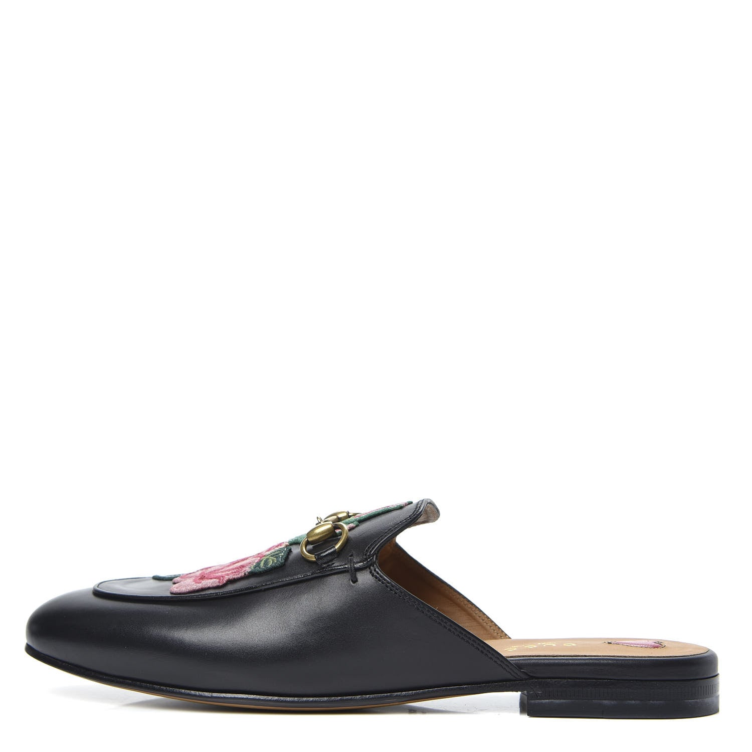 Gucci Calfskin Flower Embroidered Princetown Slippers 38.5 Black 1 of 9