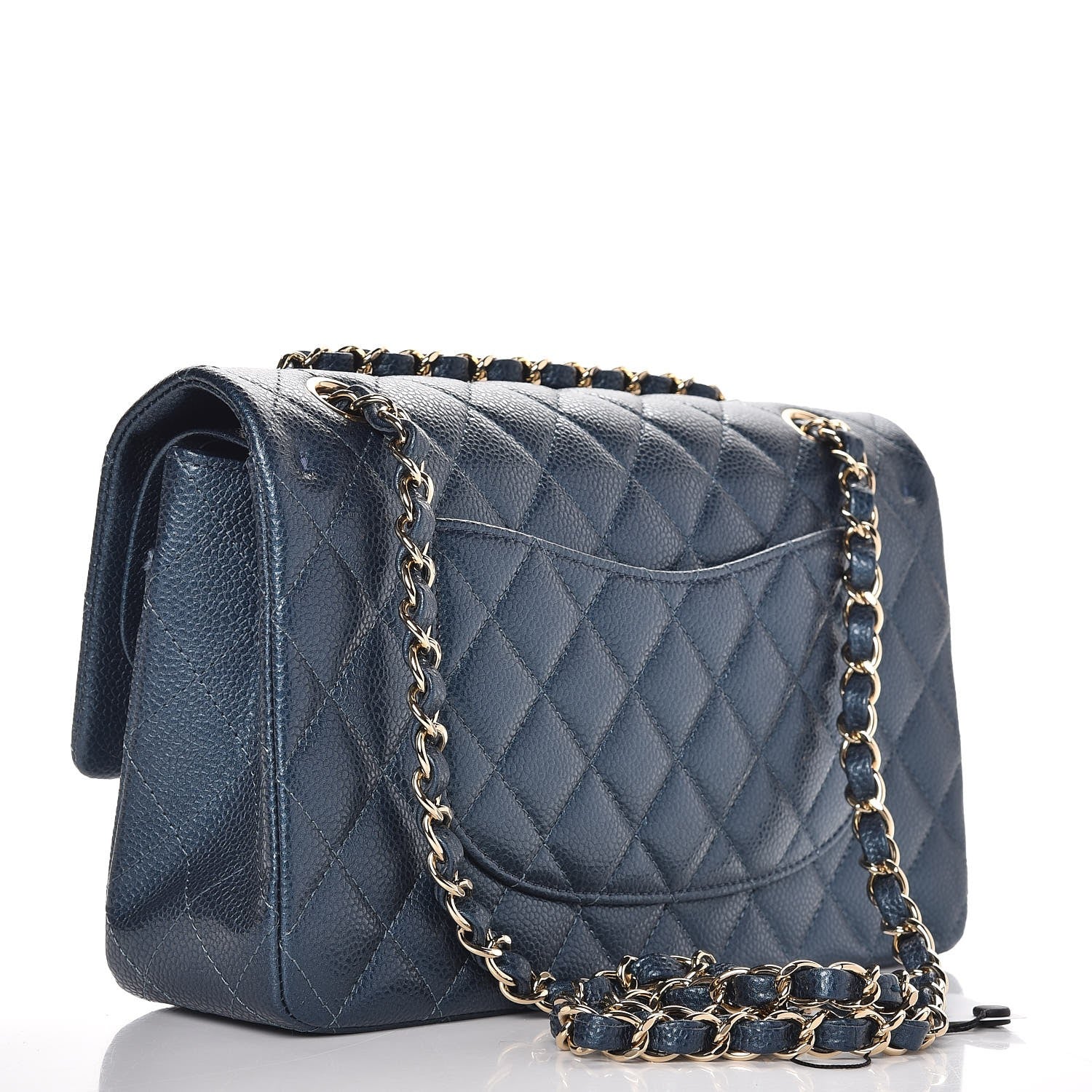 Chanel Metallic Caviar Quilted Medium Double Flap Dark Blue 4 of 8