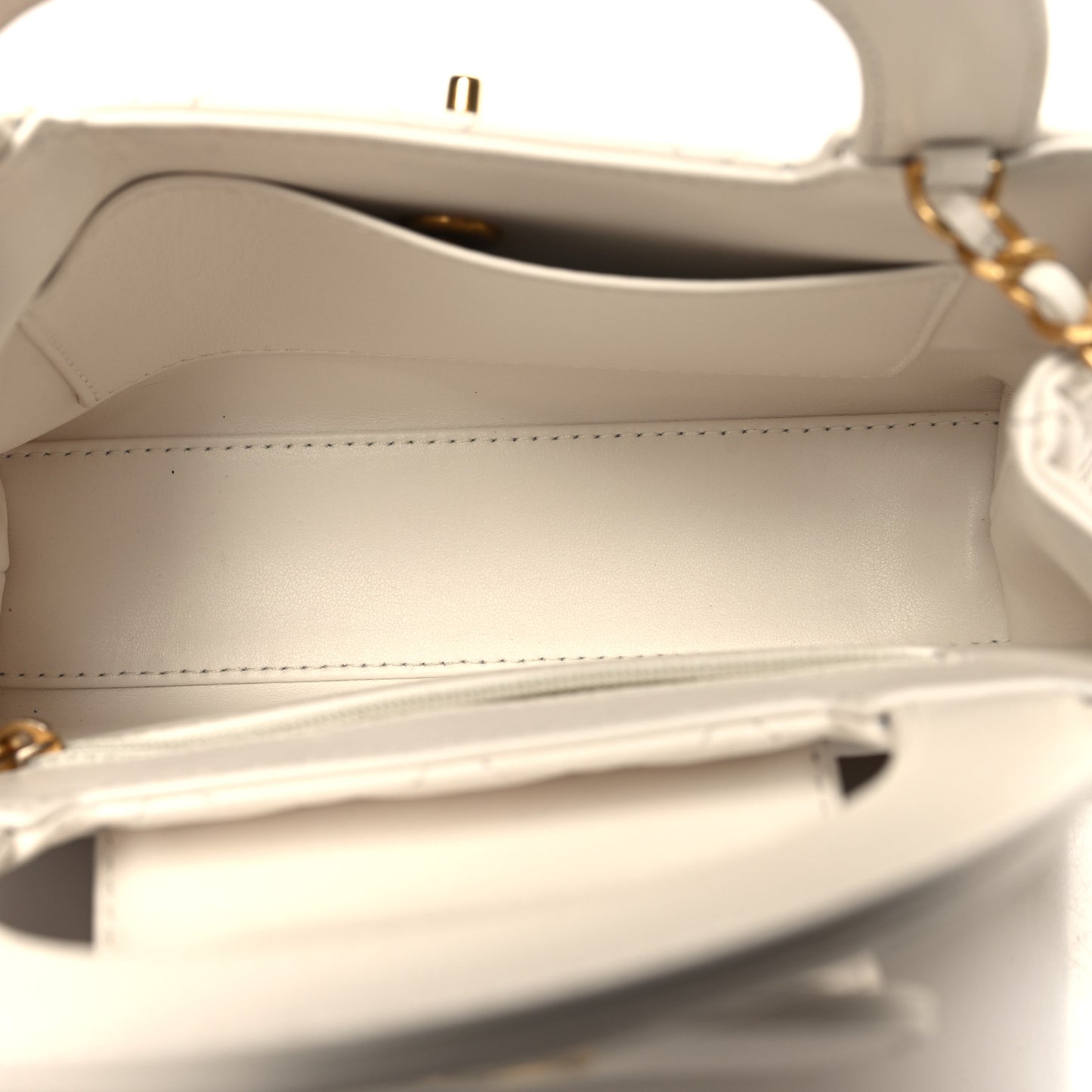Shiny Aged Calfskin Quilted Nano Kelly Shopper White