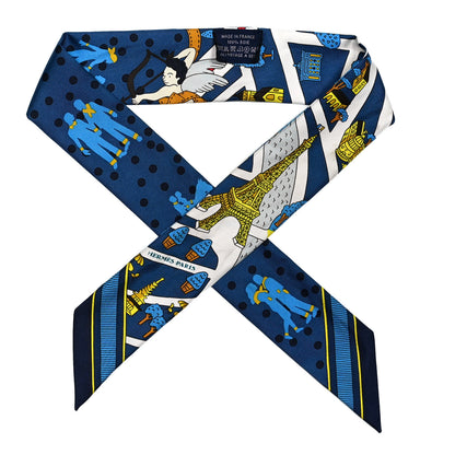 Hermes Silk Les Nouveaux Amoureux Twilly Bleu Moyen White 1 of 4