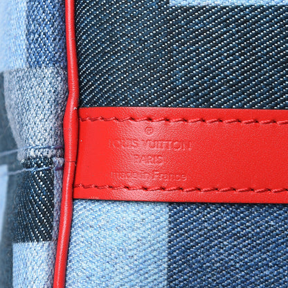 Louis Vuitton Denim Damier Monogram Patchwork Speedy Bandouliere 30 Blue Rouge 6 of 9