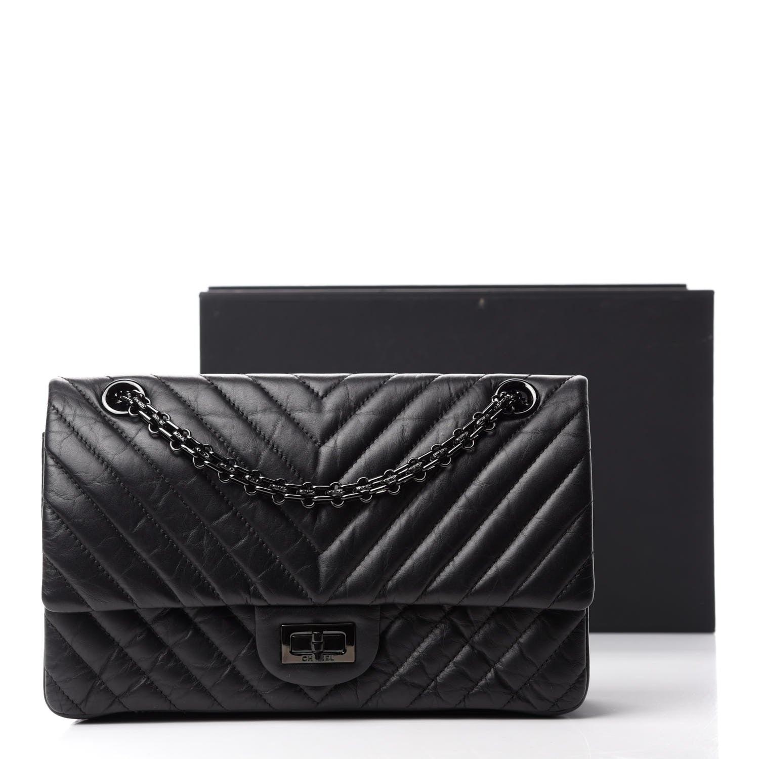 Chanel Aged Calfskin Chevron Quilted 2.55 Reissue 225 Flap So Black 15 of 15