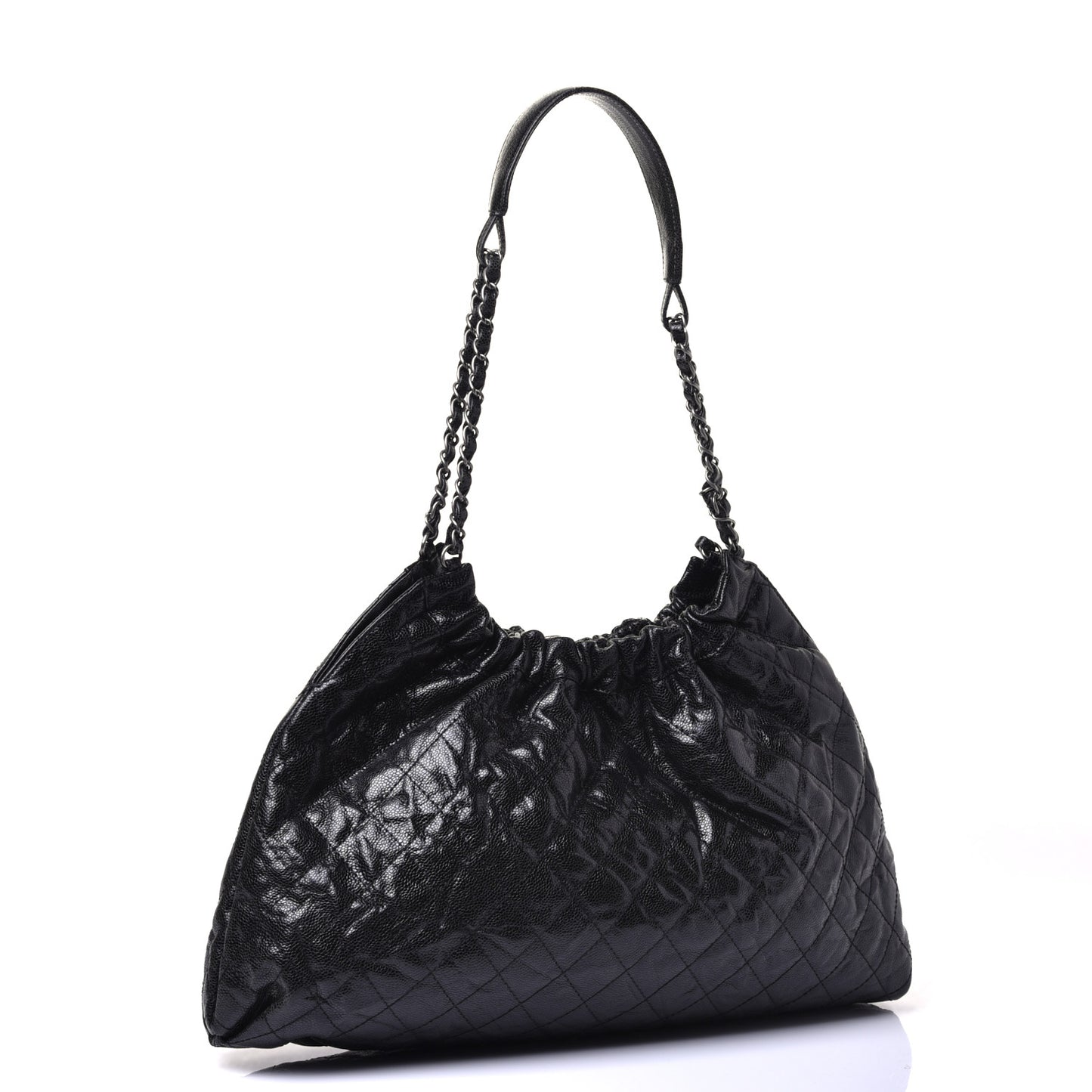 Caviar Quilted Medium Elastic Shopping Tote Black