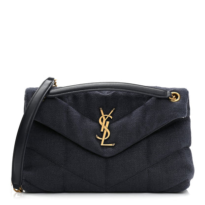 Saint Laurent Canvas Quilted Small Loulou Puffer Monogram Chain Satchel Marine 1 of 8