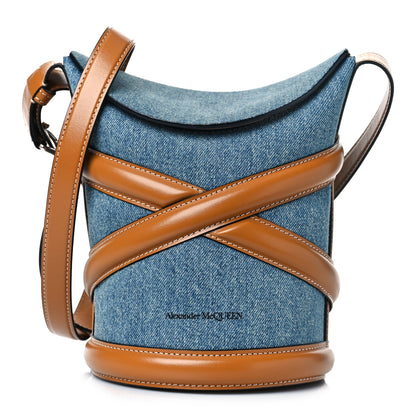 Alexander McQueen Denim The Curve Small Shoulder Bag Light Blue Tan 1 of 10