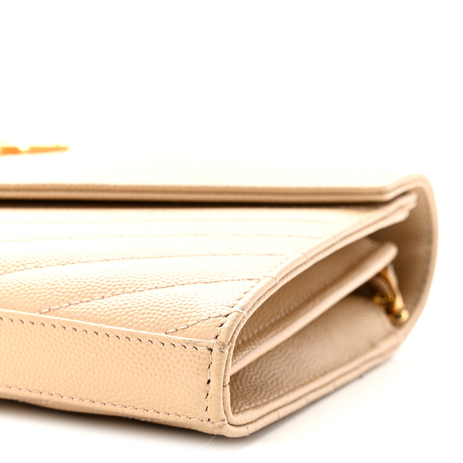 Saint Laurent Grain De Poudre Matelasse Chevron Monogram Chain Wallet Nude Powder 10 of 10