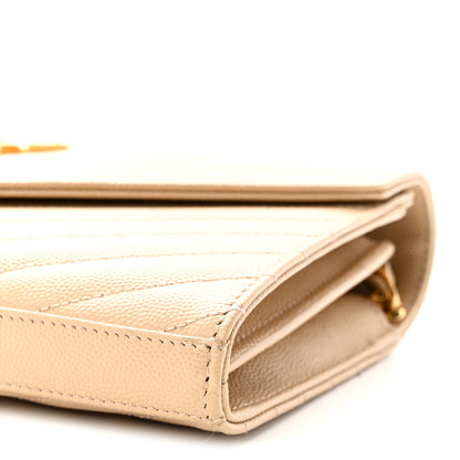 Saint Laurent Grain De Poudre Matelasse Chevron Monogram Chain Wallet Nude Powder 10 of 10