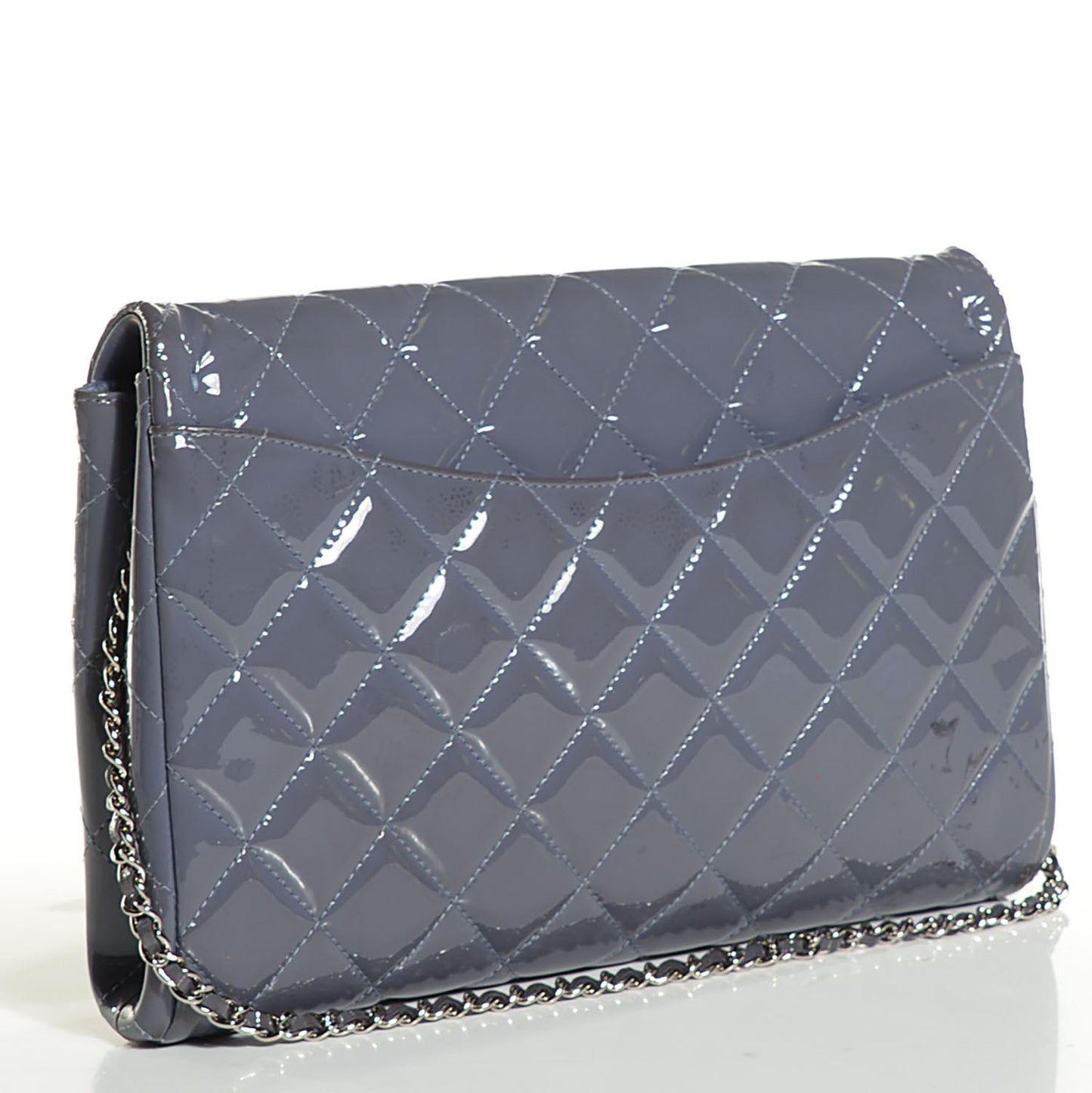 Patent Quilted Clutch with Chain Flap Lavender