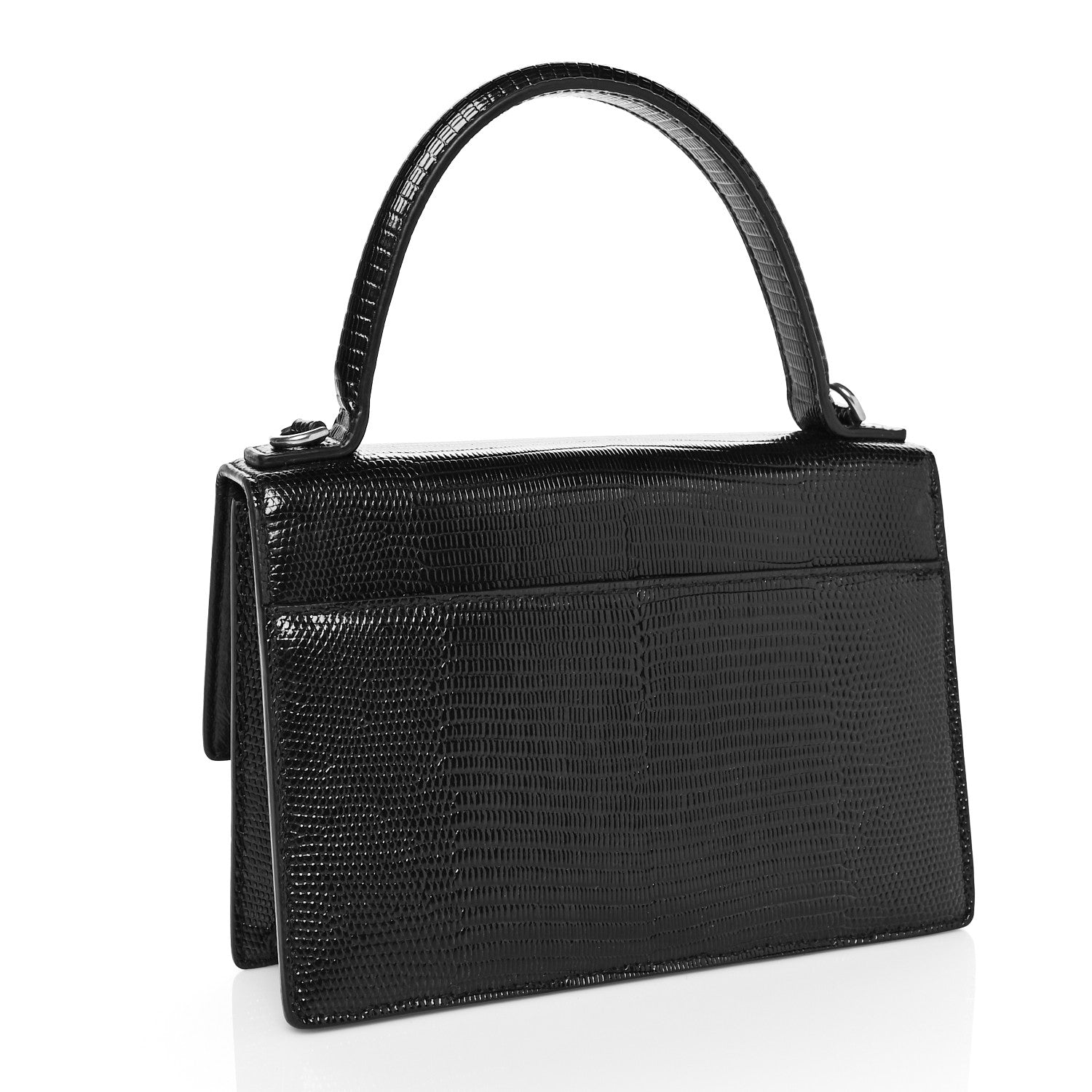 Balenciaga Patent Calfskin Lizard Embossed XS Sharp Top Handle Bag Black 2 of 9
