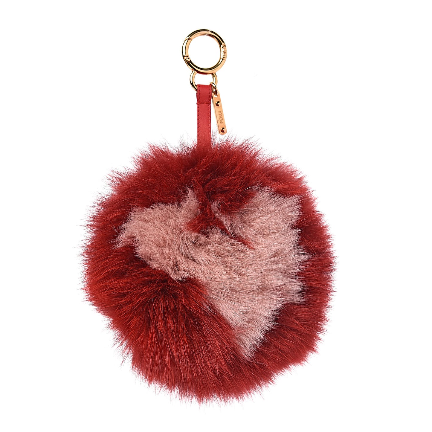 Fox Fur Shiny Nappa Heart Pom Pom Bag Charm Rosso Rosa