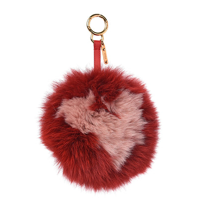 Fendi Fox Fur Shiny Nappa Heart Pom Pom Bag Charm Rosso Rosa 1 of 3