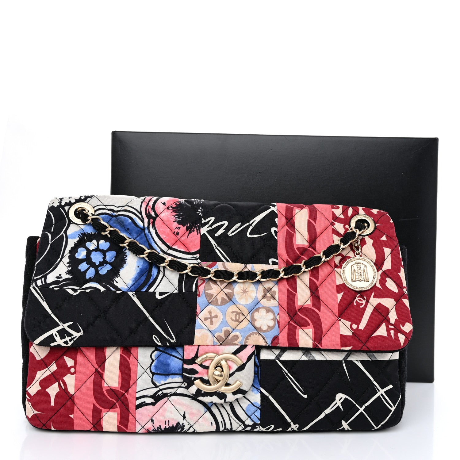 Chanel Fabric Quilted Patchwork Medium Flap Red Black Multicolor 11 of 11