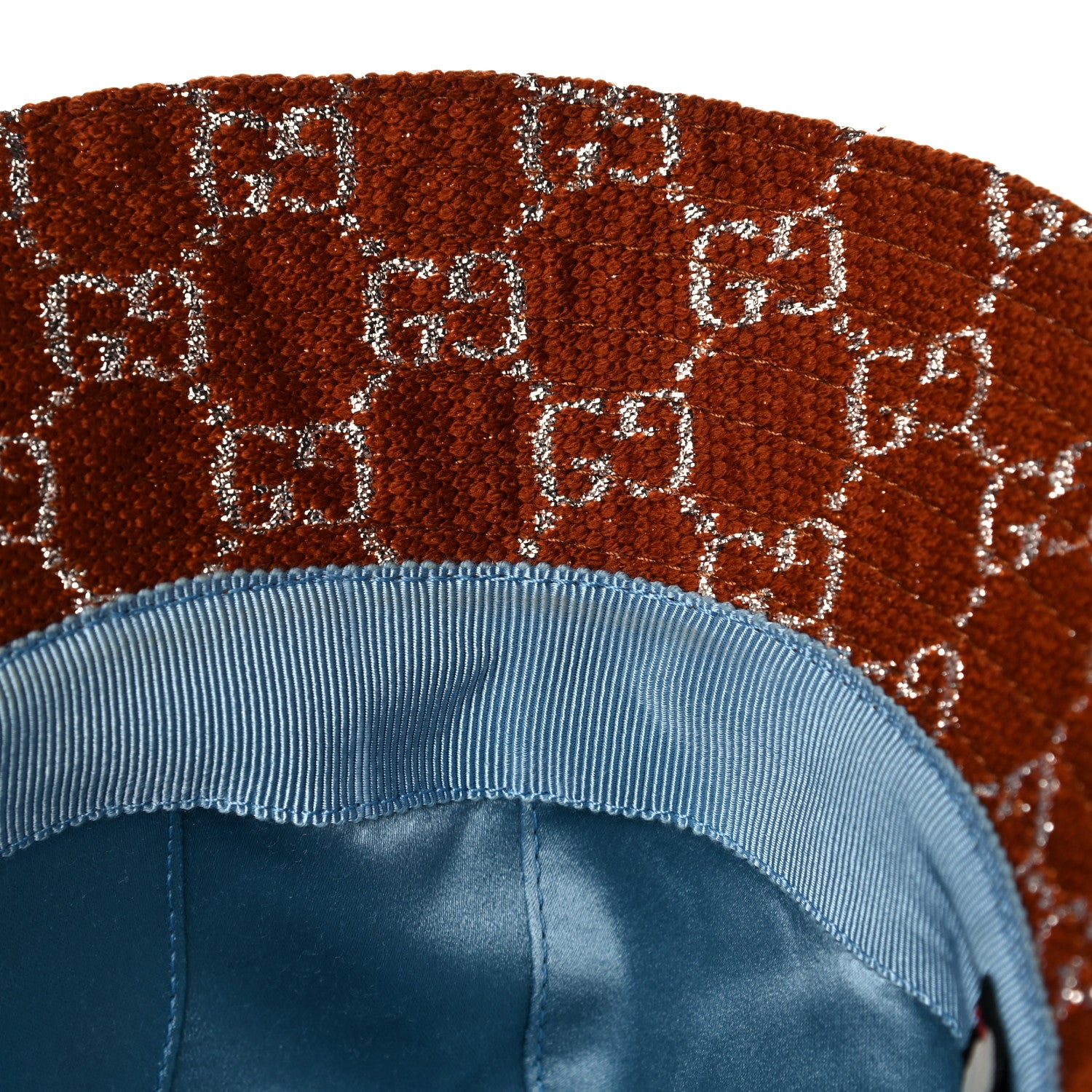Gucci Canvas Lame GG Monogram Bucket Hat XS Burnt Orange Silver 8 of 8