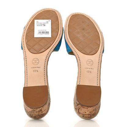 Chanel Raffia Cork Camellia Sandal 40.5 Blue 6 of 9