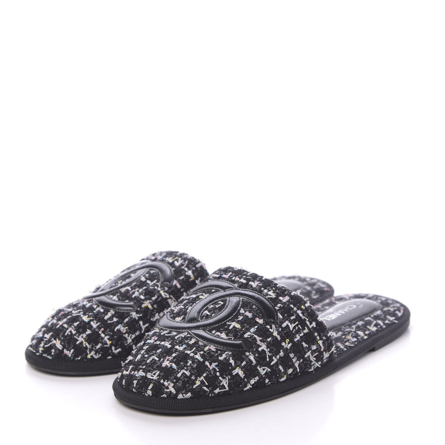 Tweed CC Flat Mules M Black