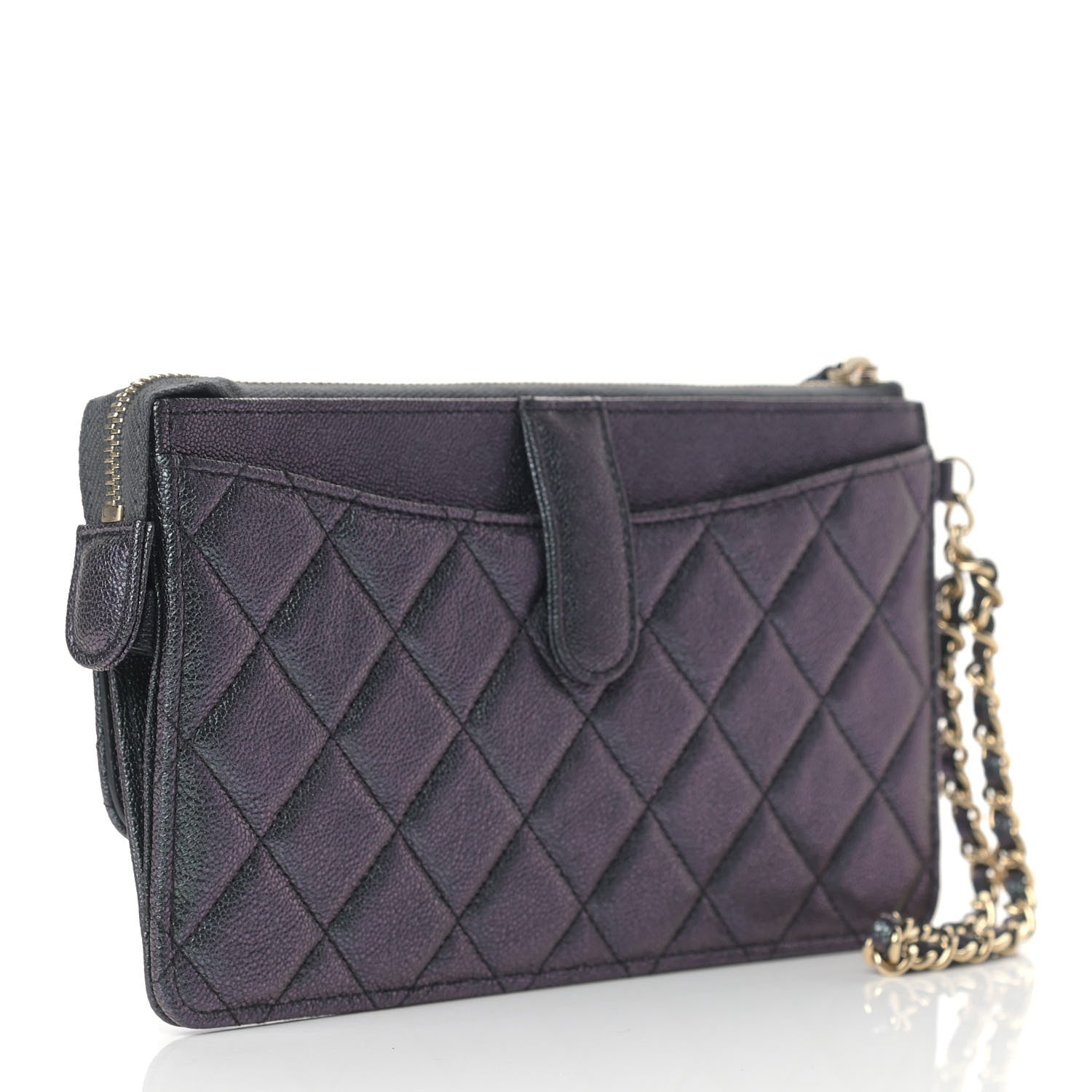 Chanel Iridescent Caviar Quilted Classic Pouch With Handle Black 4 of 8
