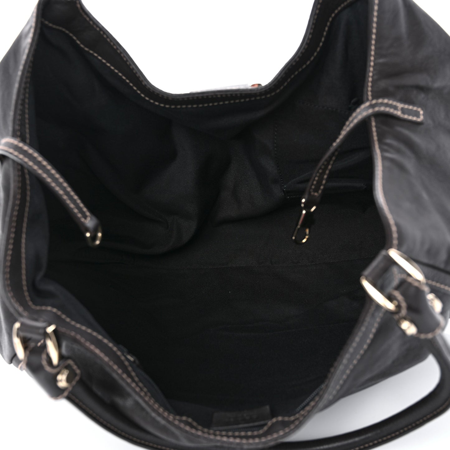 Calfskin Large D Gold Ring Shoulder Bag Chocolate
