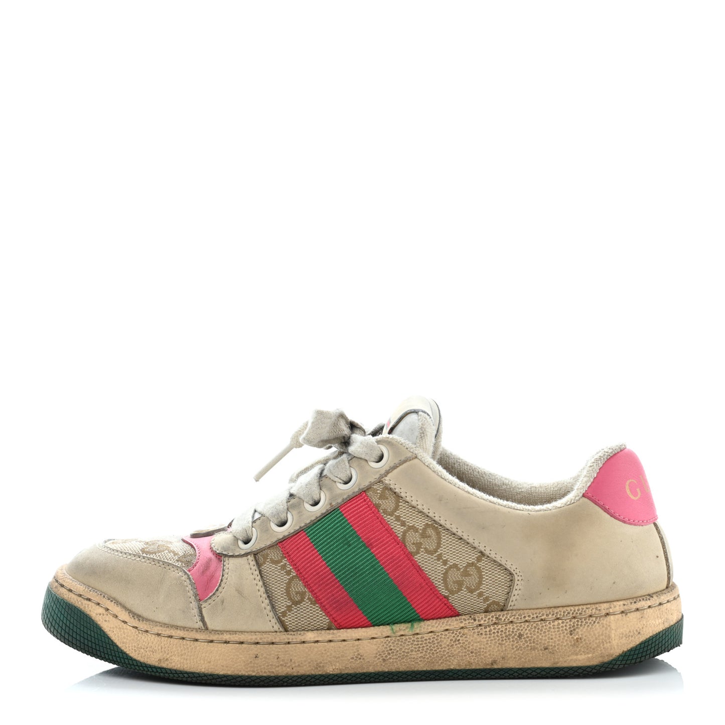 GG Monogram Calfskin Web Womens Screener Sneakers 35 New Sand Dusty Milk Pink