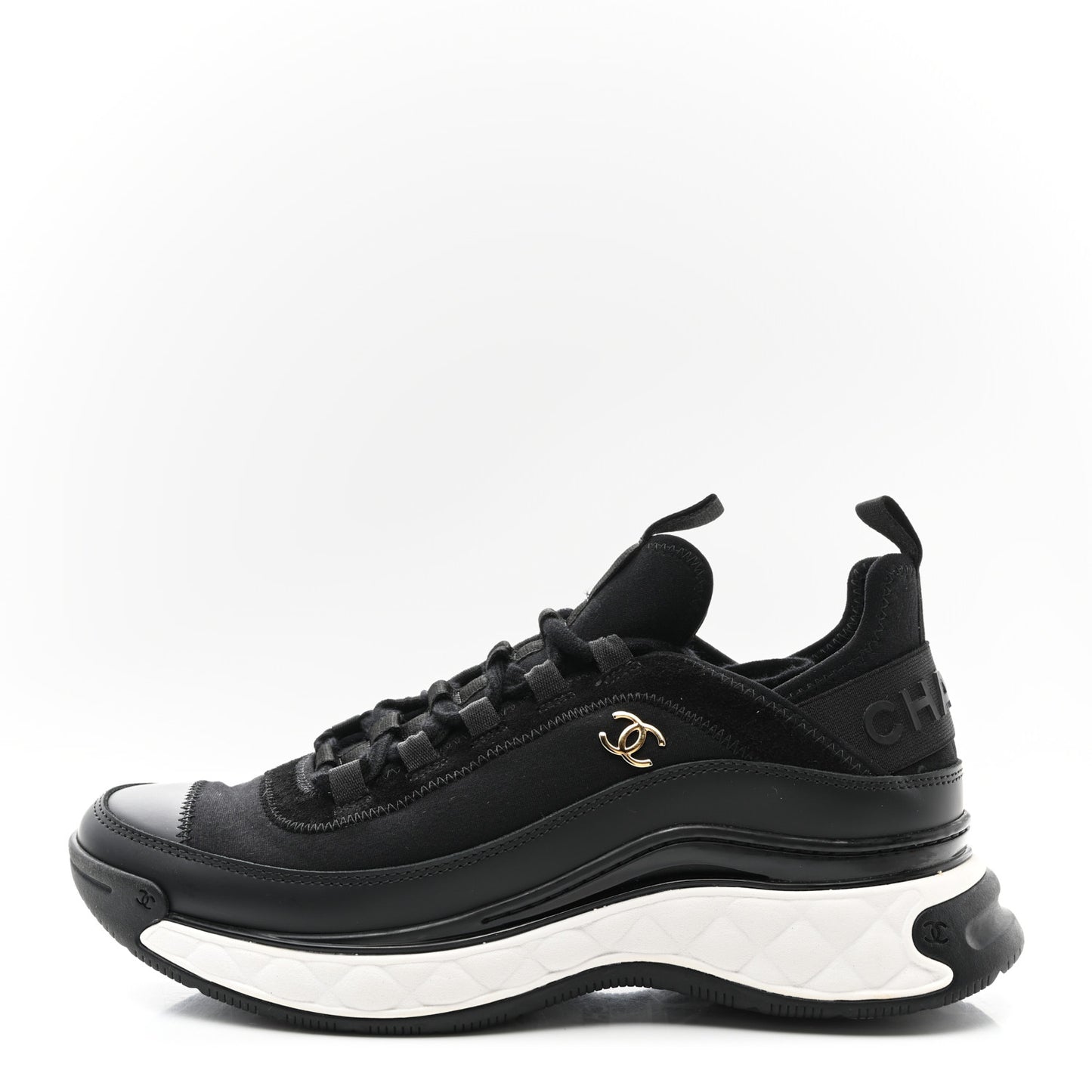Velvet Calfskin Mixed Fibers CC Sneakers 39 Black