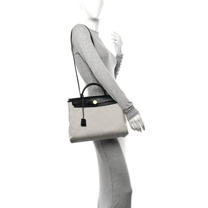 Hermes Vache Hunter Toile Quadrille Viking Herbag Zip Retourne 31 PM Ecru Black 2 of 11