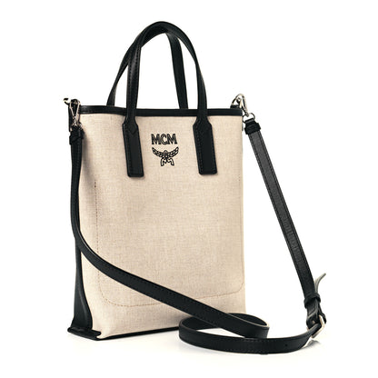MCM Canvas Glitch Logo Shopper Tote Black White 7 of 10