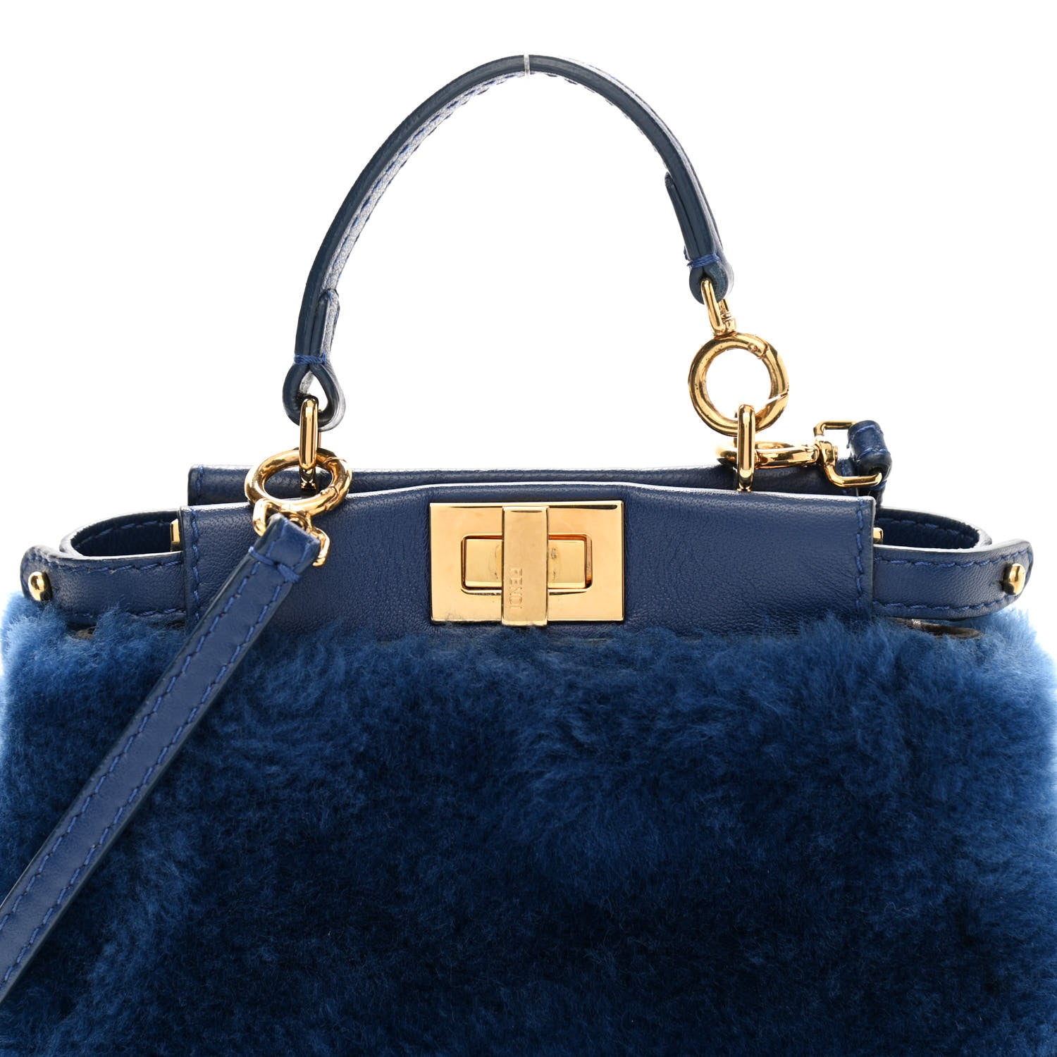 Fendi Shearling Shiny Nappa Micro Peekaboo Iconic Satchel Blue 9 of 11