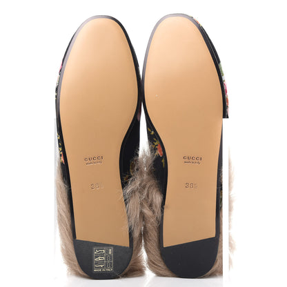 Gucci Velvet Fur Floral Womens Princetown Slippers 36.5 Black 6 of 10