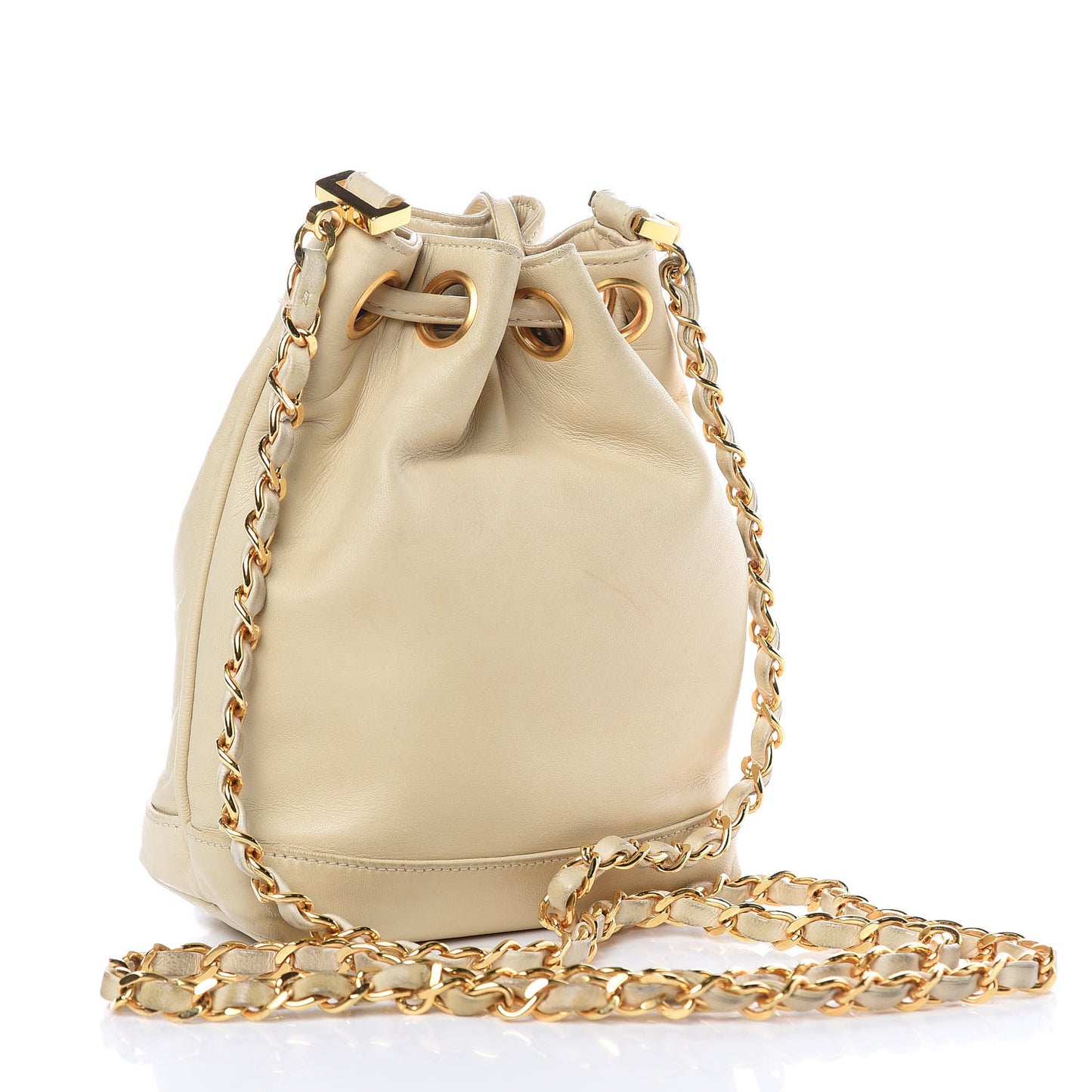 Lambskin Mini CC Drawstring Bag Beige Clair
