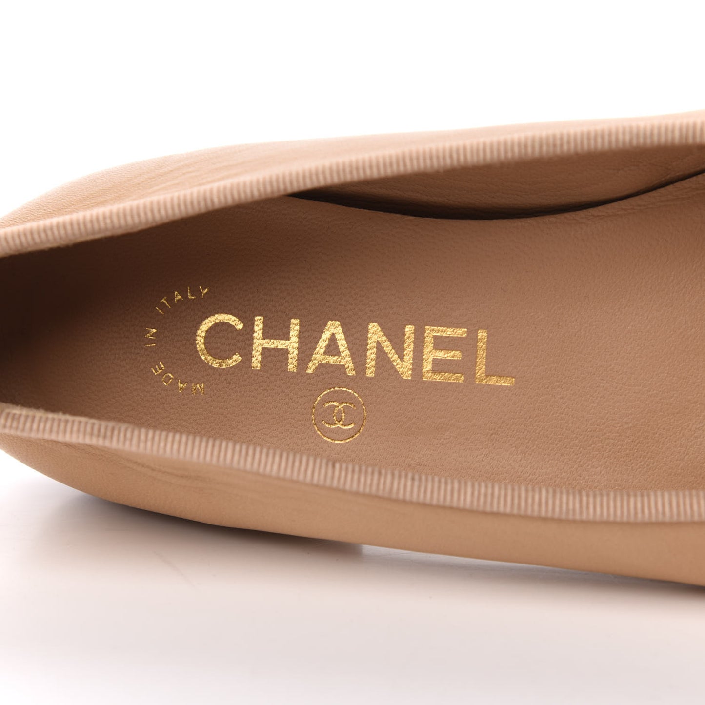 Lambskin Cap Toe CC Ballerina Flats 36 Beige