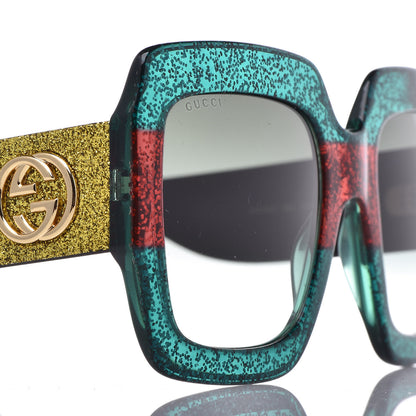 Gucci Square Frame GG0102S Sunglasses Glitter Red Black Green 7 of 8
