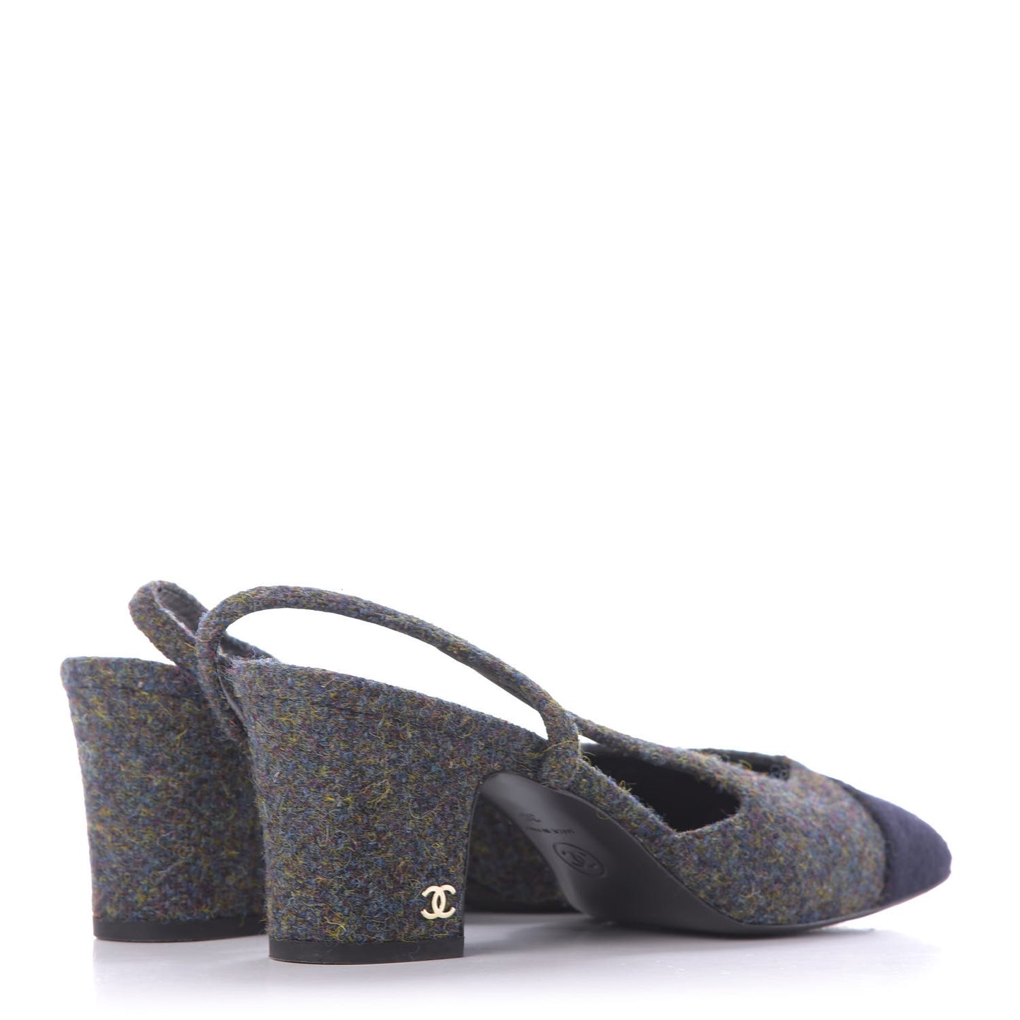 Wool Cap Toe CC Slingback Pumps 38 Black Dark Grey