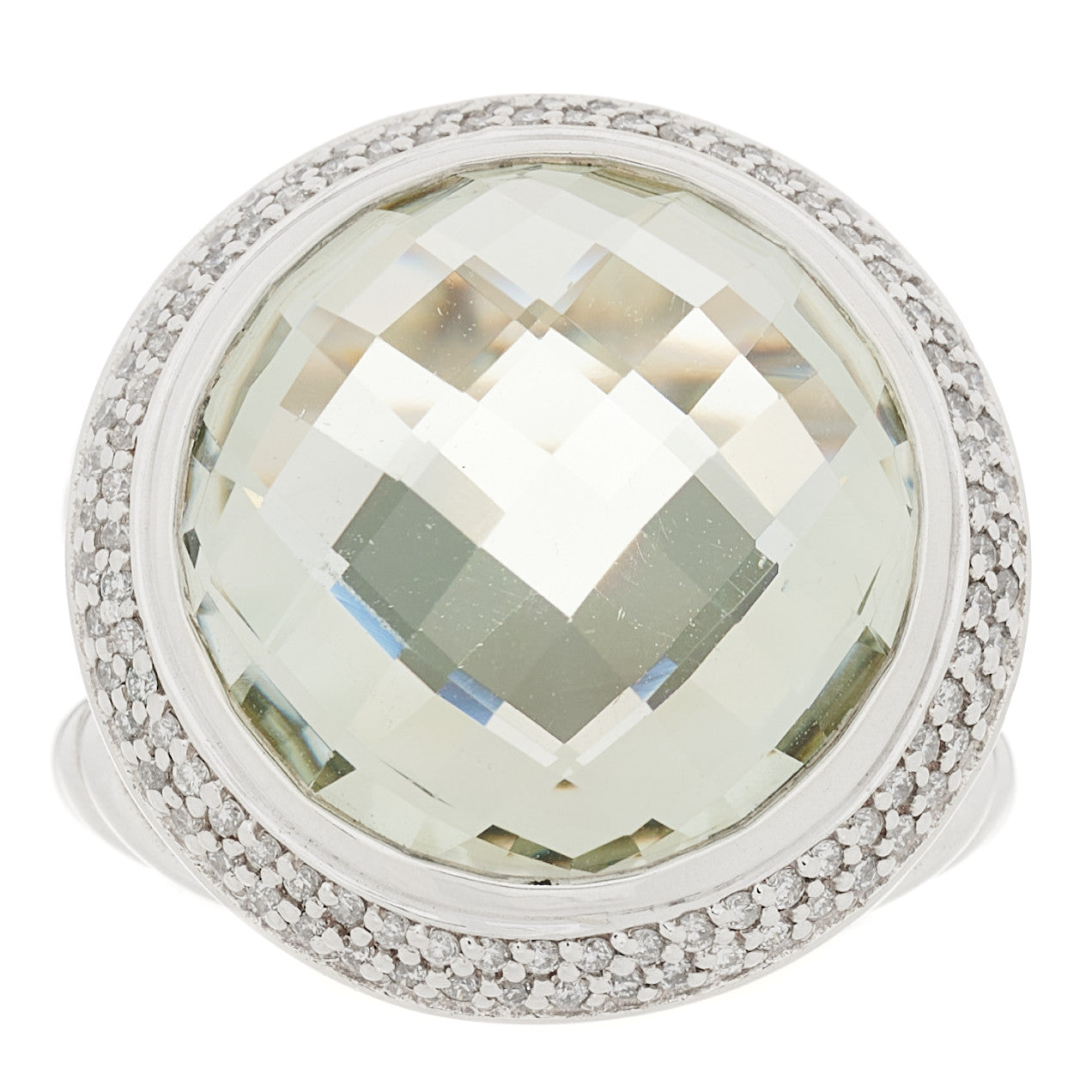 David Yurman Sterling Silver Diamond Prasiolite 18mm Cerise Ring 56 7.5 1 of 4