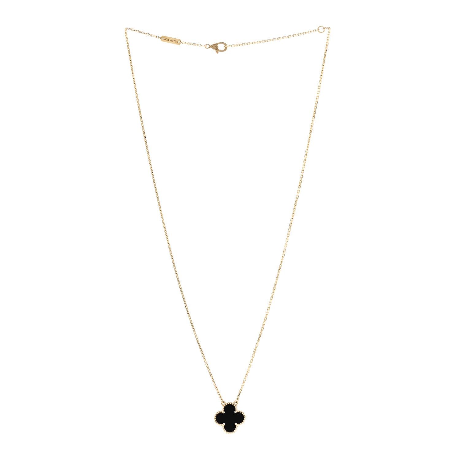 Van Cleef & Arpels 18K Yellow Gold Black Onyx Vintage Alhambra Pendant Necklace 3 of 7