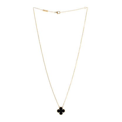 Van Cleef & Arpels 18K Yellow Gold Black Onyx Vintage Alhambra Pendant Necklace 3 of 7