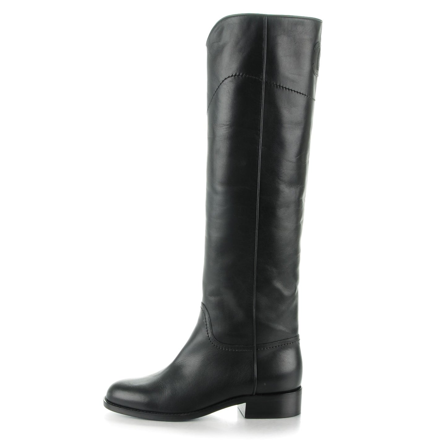 Calfskin Ascot Riding Boots 35.5 Black