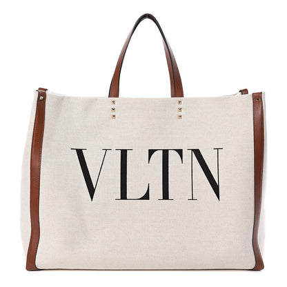 Valentino Garavani Canvas VLTN Print Large Tote Natural 1 of 9