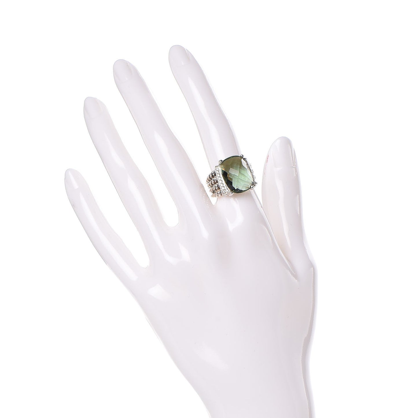 Sterling Silver Diamond Prasiolite 16mm Wheaton Ring 52 6