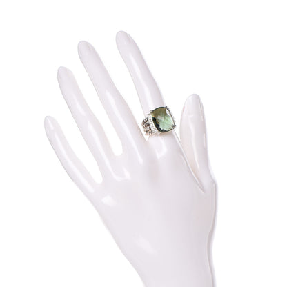 David Yurman Sterling Silver Diamond Prasiolite 16mm Wheaton Ring 52 6 2 of 5