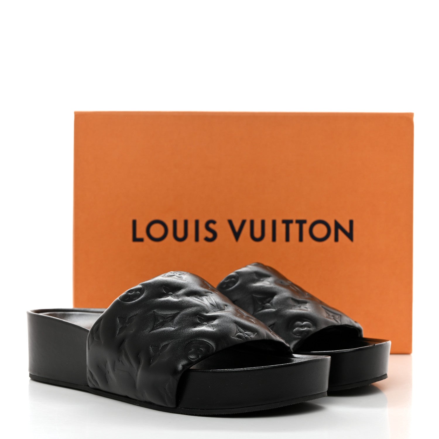 Louis Vuitton Lambskin Embossed Monogram Jumbo Flatform Mule Sandals 40 Black 9 of 9