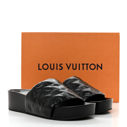 Louis Vuitton Lambskin Embossed Monogram Jumbo Flatform Mule Sandals 40 Black 9 of 9