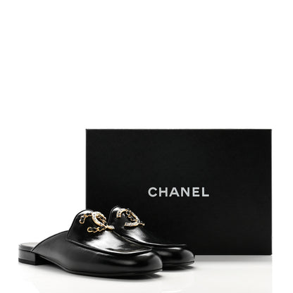 Chanel Shiny Calfskin Crystal CC Mules 39.5 Black 10 of 10