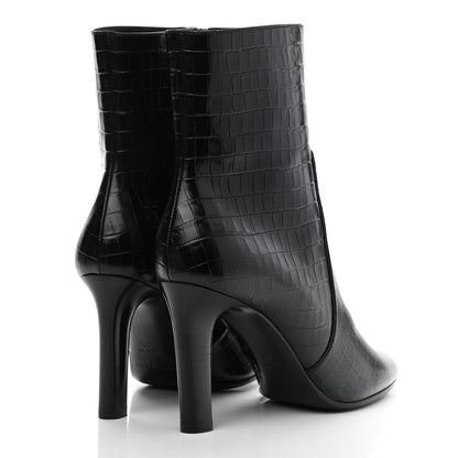 Saint Laurent Shiny Crocodile Embossed Jane 90 Zip Booties 39.5 Black 4 of 9
