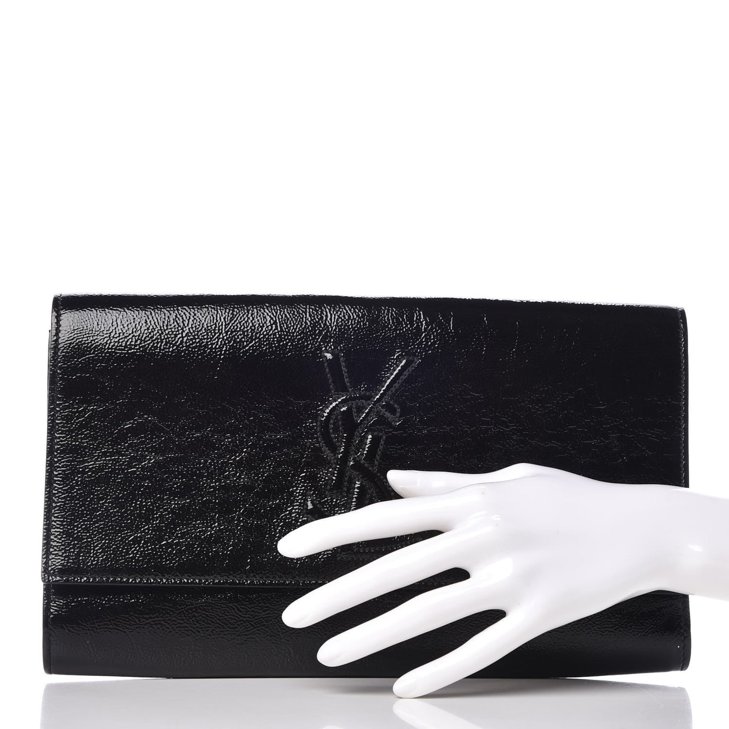 Textured Patent Monogram Large Belle De Jour Clutch Black
