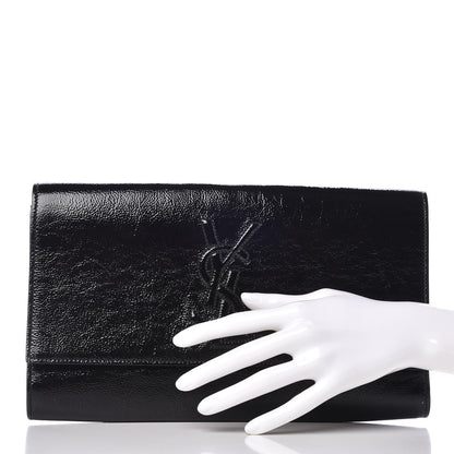 Saint Laurent Textured Patent Monogram Large Belle De Jour Clutch Black 2 of 9