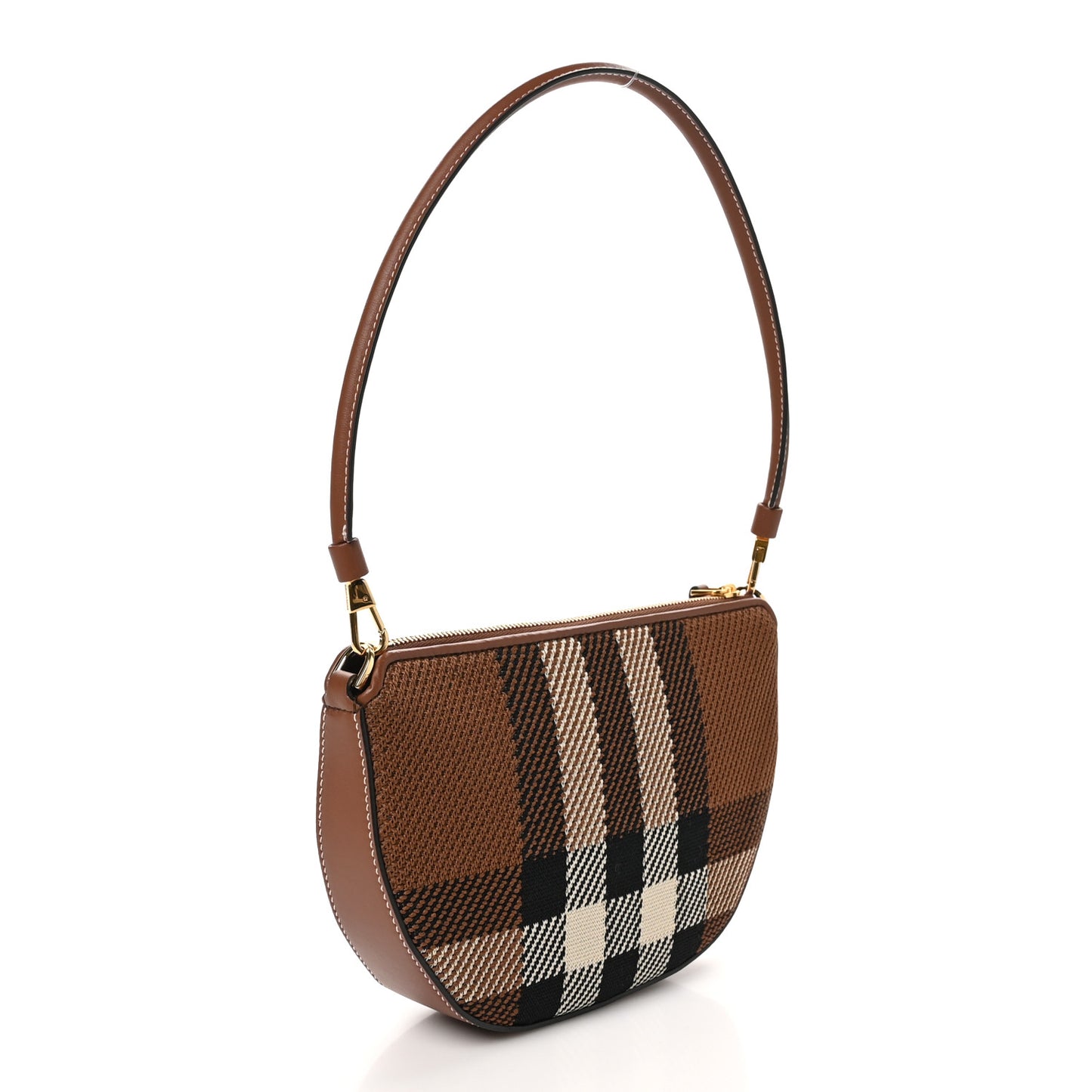 Canvas Calfskin Check Knitted Small Olympia Birch Brown