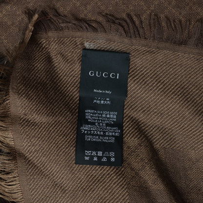 Gucci Wool Silk Fox Fur Diamante Shawl Scarf Brown 5 of 6