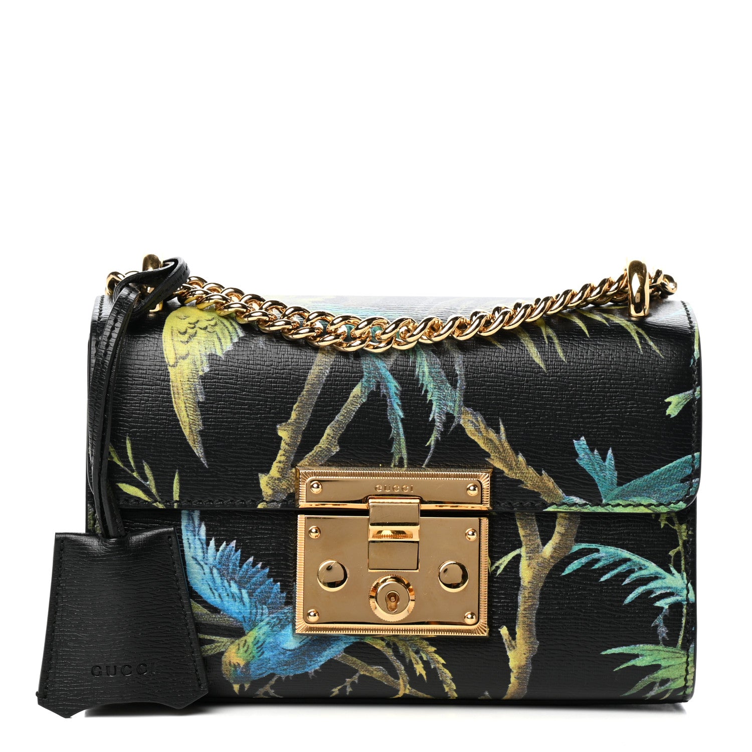 Gucci Calfskin Tropical Print Small Padlock Shoulder Bag Black Multi 1 of 10