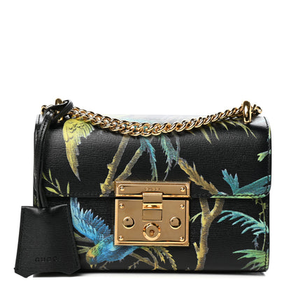 Gucci Calfskin Tropical Print Small Padlock Shoulder Bag Black Multi 1 of 10