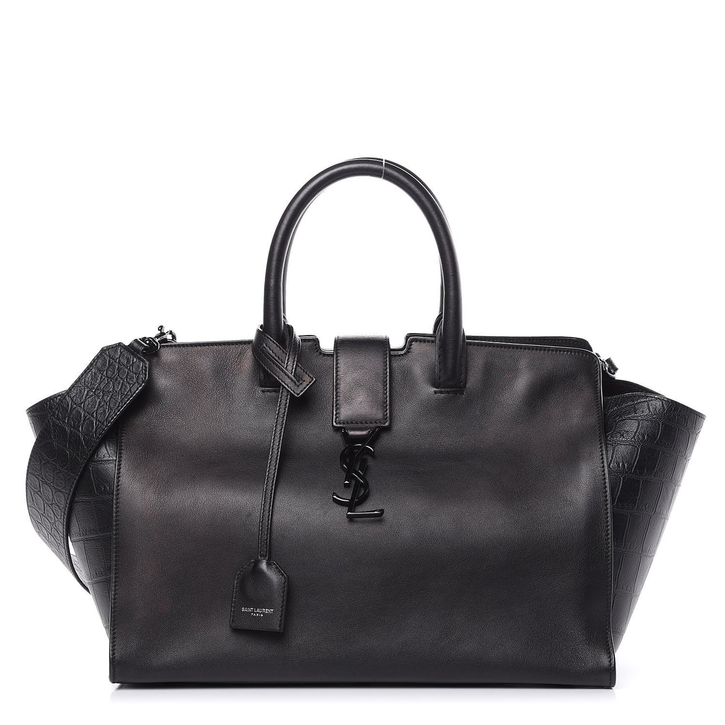 Smooth Calfskin Crocodile Embossed Small Monogram Downtown Cabas Black